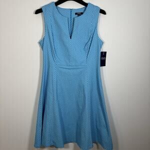 Chaps Gingham Check Plaid Blue White Sleeveless Fit Flare Stretchy Dress 14 NWT